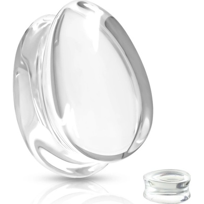 Šperky4U skleněný plug do ucha slza čirá PL01247C-15