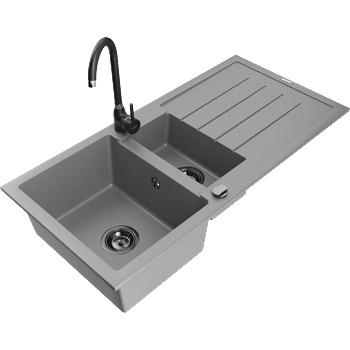 Mexen Andres гранитна мивка 1, 5-коморна със сушилня и кухненски смесител Telma, сив - 6515-71-670200-70-B (6515-71-670200-70-B)
