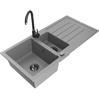 Mexen Andres гранитна мивка 1, 5-коморна със сушилня и кухненски смесител Telma, сив - 6515-71-670200-70-B (6515-71-670200-70-B)