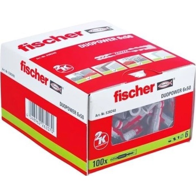 Fischer DUOPOWER 6x50 mm (balení 100 ks) - univerzální uzlovací hmoždinky, prodloužené