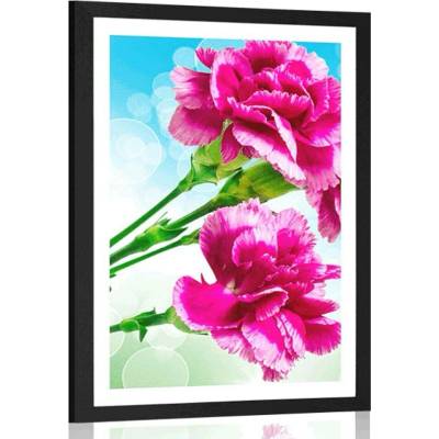 Plakát s paspartou květ karafiátu - 30x45 silver