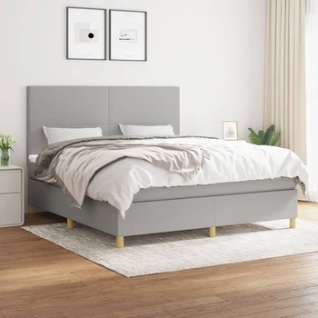 vidaXL Боксспринг легло с матрак, светлосиво, 160x200 см, плат (3142185)
