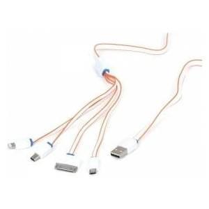 Omega hydra usb universal charging cable cable kit 4 in 1: micro usb + mini usb + iphone4 + lightning - white & orange [42813]