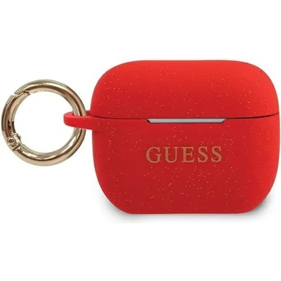 GUESS Луксозен Калъф за APPLE Airpods Pro, GUESS Silicone Glitter Case, Червен (GUACAPSILGLRE)