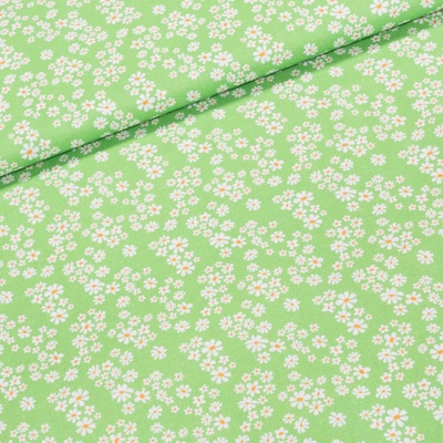 Bavlněné plátno TREND 5 VERDE, bílé kytičky na jarní zelené, š.150cm (látka v metráži)