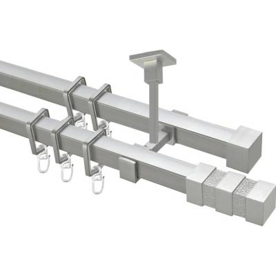 OK-GarnýžeCZ Garnýž kovová hranatá dvouřadá 20x20mm Verona satina 280 cm do stěny / kroužky s žabkou