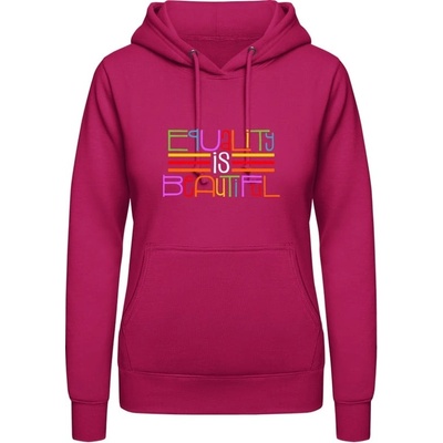 AWDis Hoodie mikina Nápis Rovnosť je krásna zvodná ružová