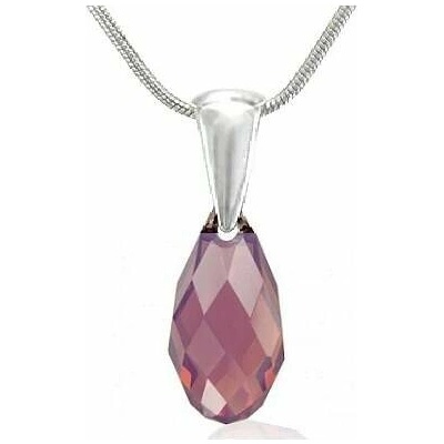 Swarovski Elements Stříbrný náhrdelník visací fialová slza, kapka 34252.3 Cyclamen Opal