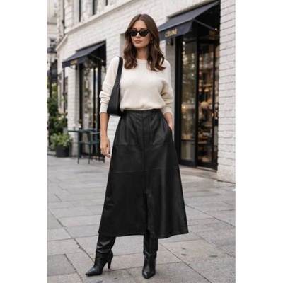 Max Original Leather dámska kožená sukňa W6193 black čierna