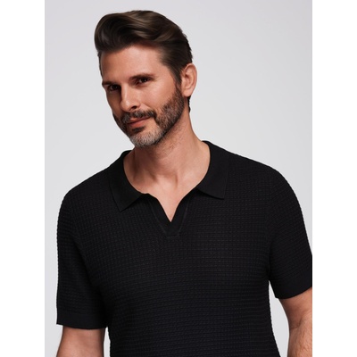 Ombre Clothing Мъжка плетена поло риза без копчета - черна Ombre Clothing | Cheren | МЪЖЕ | S