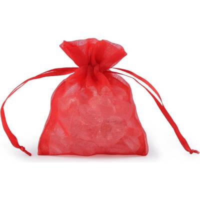 Dárkový pytlík s kovovým leskem 8x10,5 cm organza shine - červená (10 ks)