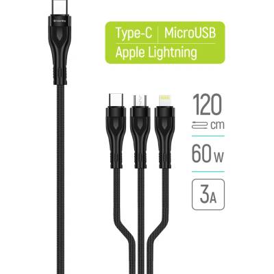 ColorWay CW-CBPDU3060-BK 3v1 (Lightning+MicroUSB+Type-C) PD 60W data 20W 1,2m černý