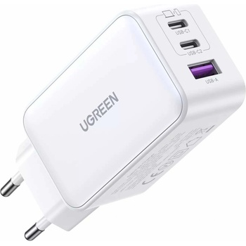 UGREEN GaN Fast Wall Charger 65W PD - захранване за ел. мрежа за лаптопи, смартфони и таблети с USB-A и 2xUSB-C изходи с технология за бързо зареждане (бял)