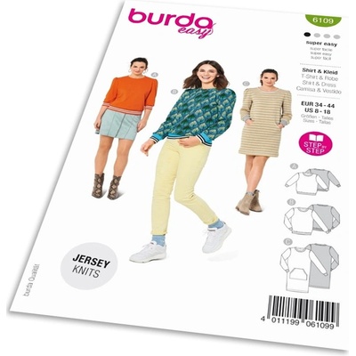 Strih Burda 6109 - Mikina s nápletmi, mikinové šaty