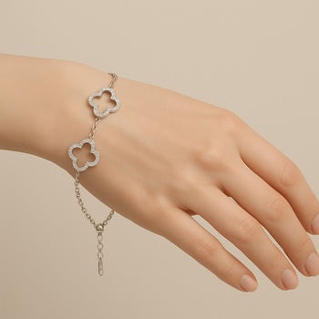 Елегантна гривна с 5 цветя сребриста