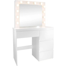 Inlea toaletný stolík ZYRA s LED osvetlením (LED žiarovky) a 4 zásuvkami biely