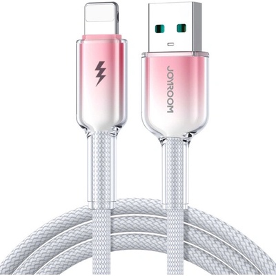 Joyroom S-A42 Crystal Clear opletený nabíjací a dátový USB-A na Lightning 1,2m bílorůžový