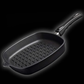 Image 1 of AMT 28 х 28 квадратен грил - тиган AMT Gastroguss с мобилна дръжка (AMTE285BBQZ20B)