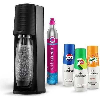 SodaStream Terra Black + Sirup Pepsi, Mirinda, 7UP 440 ml