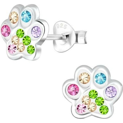 Flor de Cristal Dětské stříbrné náušnice s potiskem tlapek Crystal AB 20_00126