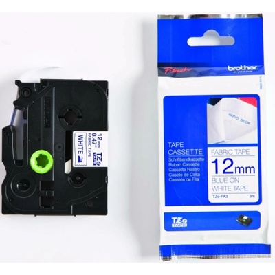 Páska do štítkovače Brother TZE-FA3, 12mm, 3m, modrý tisk/bílý podklad, zažehlovací