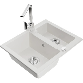 Mexen Carlos гранитна мивка 1, 5-корпусна с кухненски смесител Рита, бял (6518-20-670300-00)