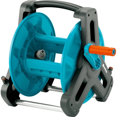 GARDENA Classic hose reel 50: water hose reel for garden hose max. 50 m (13 mm hose), compact design, with drip stop, angled hose connection (8007-20) - 08007-20