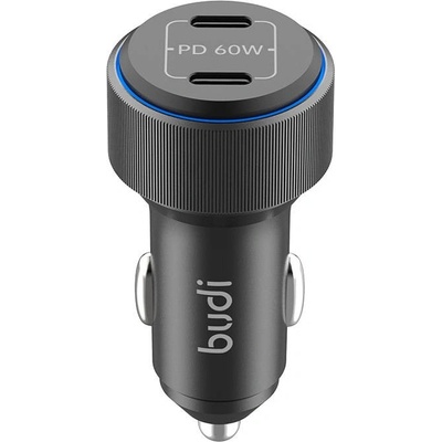 budi Dual Car Charger 60W - зарядно за кола с 2xUSB-C изходи с технология за бързо зареждане (черен)