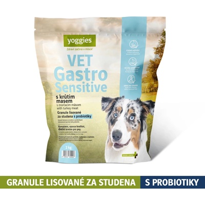 Yoggies VET Gastro Sensitive s morčacím mäsom lisované za studena s probiotikami 2 kg