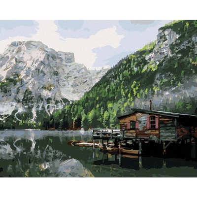 Diamondi Diamantové malování JEZERO S CHATOU A LODĚMI ITÁLIE II 40 x 50 cm vypnuté plátno na rám