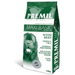 PREMIL Premium Maxi Basic 17/8 - пълноценна храна за пораснали кучета от средни и едри породи, кастрирани и предразположени към наднормено тегло, с пилешко, свинско и телешко месо, 15 кг - Сърбия