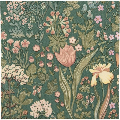 Clayre & Eef Zelené papírové ubrousky s květy 33x33cm 20ks