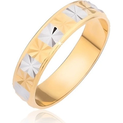 Šperky Eshop Lesklý prsten zlaté a stříbrné obdélníky s diamantovým řezem P09.20