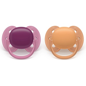 Philips Залъгалки Philips Avent - Ultra Soft, Лилава & оранжева с кутия за стерилизиране, 18+ m, 2 броя (00A.0669.001)
