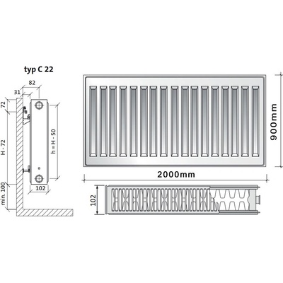 Purmo C22 900 x 2000