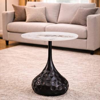 ЕВРОМАР Кръгла холна маса nova бял мрамор / черно