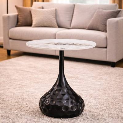 ЕВРОМАР Кръгла холна маса nova бял мрамор / черно