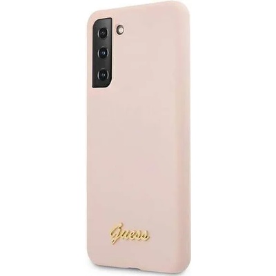 GUESS Silicone Script Metal Logo Silicone Case - дизайнерски силиконов кейс за Samsung Galaxy S21 Plus (розов)
