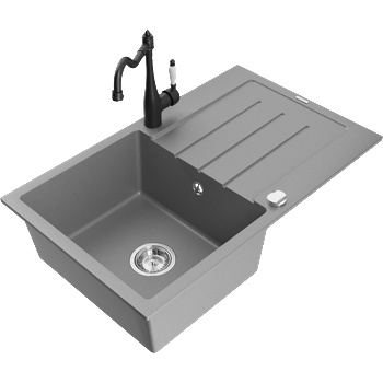 Mexen Bruno гранитна мивка с една камера и отцедник с кухненски смесител Carla, сив - 6513-71-670700-70 (6513-71-670700-70)