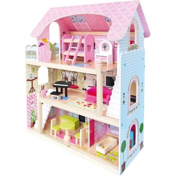 Bino Къща за кукли - С балкон и оборудване 15 бр