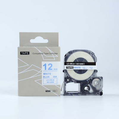 Compatible Epson LK-4WLN, SS12BW, C53S654022, 12mm x 9m, син шрифт / бял фон, съвместима лента (LKSS12BW)