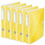 Leitz quality folder 180° Active WOW, pack of 5, A4, narrow, rounded spine, 6.5 cm wide, elastic band closure, light polyfoam, plastic folder, WOW series, yellow, 11070016 - 11070016-5