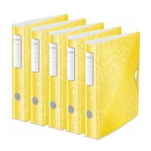 Leitz quality folder 180° Active WOW, pack of 5, A4, narrow, rounded spine, 6.5 cm wide, elastic band closure, light polyfoam, plastic folder, WOW series, yellow, 11070016 - 11070016-5