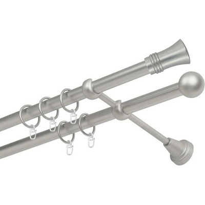 OK-GarnýžeCZ Garnýž kovová dvouřadá 19mm Capri satina 100 cm do stěny / kroužky s háčkem