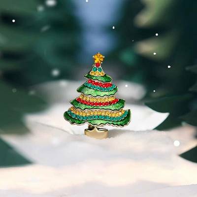 Éternelle Vánoční brož Christmas Tree 17 vánoční stromeček B2444-BR12889 Zlatá