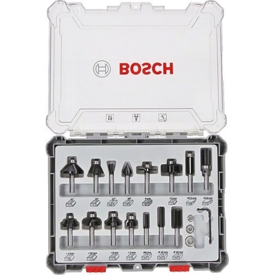 BOSCH Sada frézovacích bitu, 15 ks, smíšené, 6 mm drík - 2607017471