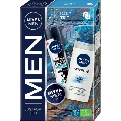 Nivea Men Sensitive sprchový gél 3v1 250 ml + Black & White antiperspirant proti bielym škvrnám 150 ml + Creme krém na tvár a telo 30 ml