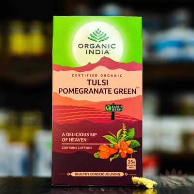 Organic India Tulsi SE ZELENÝM ČAJEM A GRANÁTOVÝM JABLKEM 25 sáčků