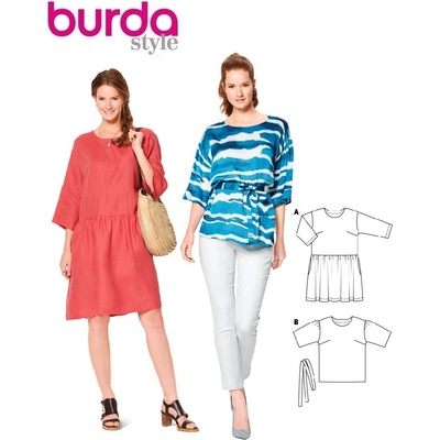 Střih Burda 6139, návod k šití: tunikové šaty, lněné šaty, tunika s páskem – Zboží Mobilmania