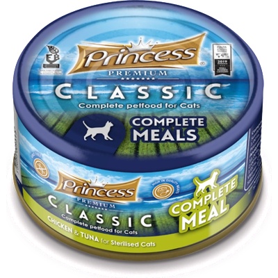 Petnutrition ПОСЛЕДНИ БРОЙКИ: Котешка консерва за кастрирани котки - 170 гр. Princess Classic Complete - ПИЛЕ И РИБА ТОН